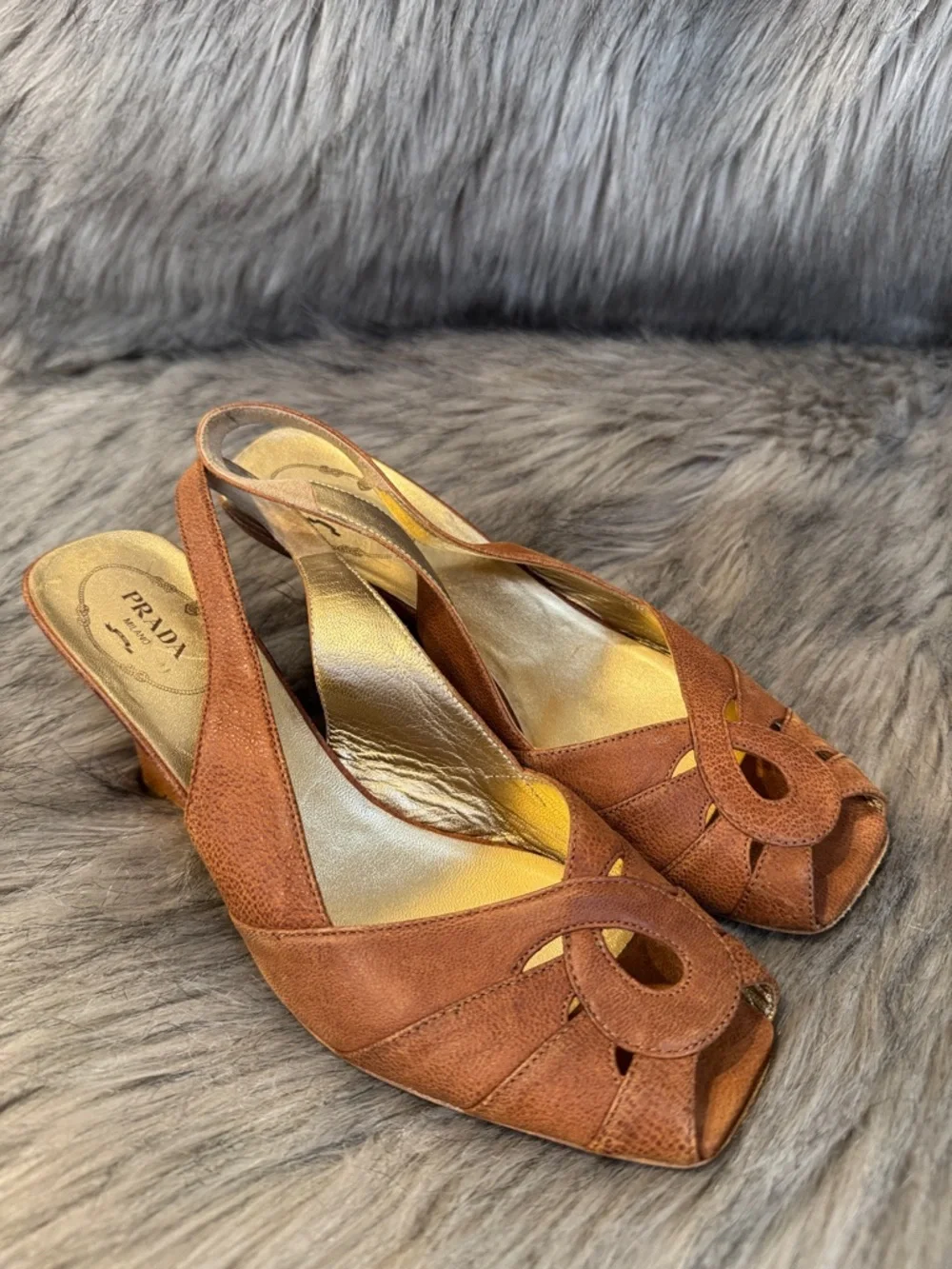 Vintage Prada Women's Brown Leather Slingback Wedge Sandals Size 36 - Picture 13 of 13